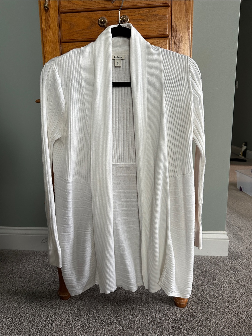 L.L. Bean White Open-Front Ribbed Cardigan